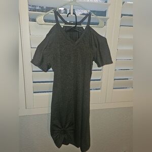 Small v neck grey off the shoulder cotton dress from SHEIN